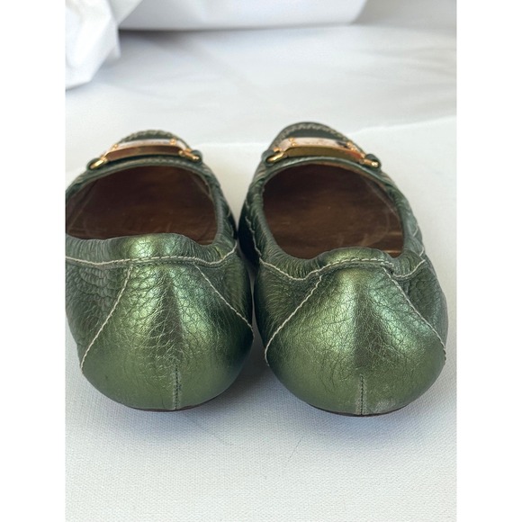 Prada Metallic Olive Leather Plaque Loafers EU 36 Vintage Y2K Made Italy - Picture 7 of 15